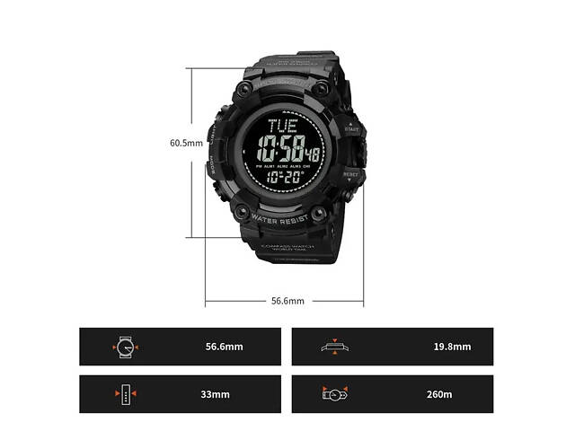 Мужские спортивные часы Skmei 2037 с компасом (Черные) - Фото 10