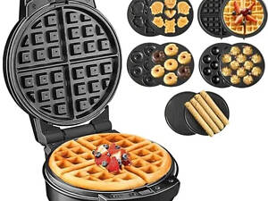 Мультипекар Sokany SK-08105 5 в 1 600 Вт з антипригарними панелями: для вафель, коржів, пончиків, горішків, фігурного печива