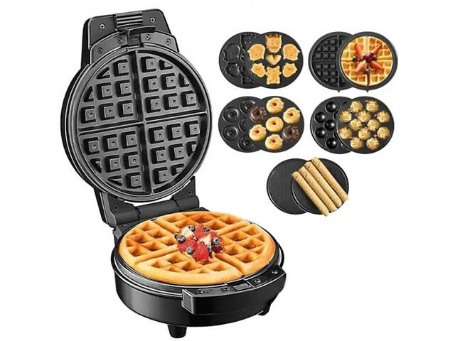 Мультипекар Sokany SK-08105 5 в 1 600 Вт з антипригарними панелями: для вафель, коржів, пончиків, горішків, фігурного печива - Фото 1