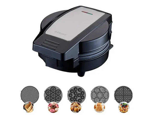 Мультипекар Sokany SK-08105 5 в 1 600 Вт з антипригарними панелями: для вафель, коржів, пончиків, горішків, фігурного печива - Фото 3