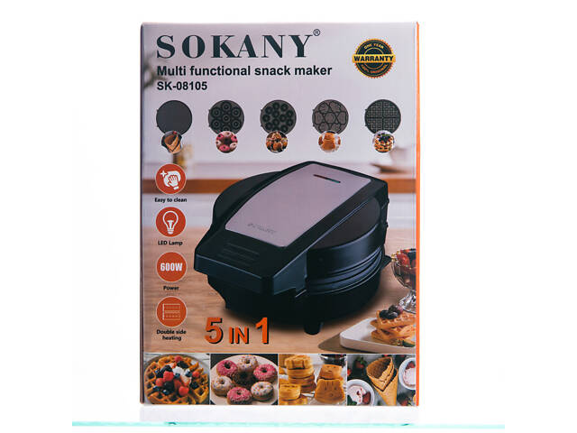 Мультипекар Sokany SK-08105 5 в 1 600 Вт з антипригарними панелями: для вафель, коржів, пончиків, горішків, фігурного печива - Фото 10