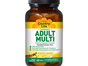 Мультивітаміни для Дорослих, Смак Ананаса, Adult Multi, Country Life, 60 жувальних таблеток