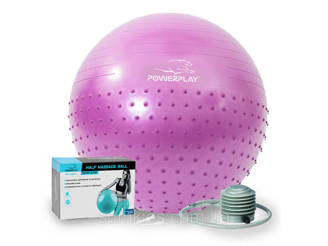 М'яч для фітнесу (фітбол) напівмасажний PowerPlay 4003 Ø75 cm Gymball Бузковий + помпа - Фото 1