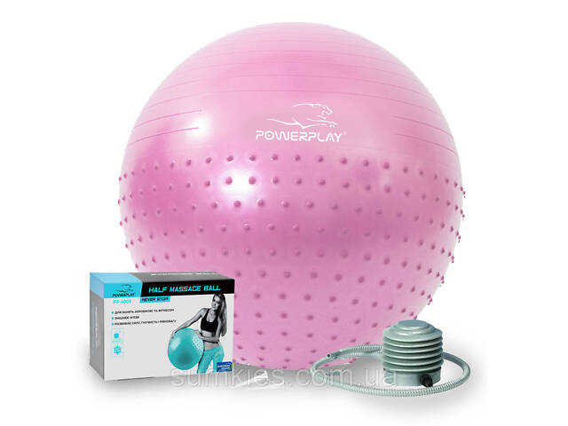 М'яч для фітнесу (фітбол) напівмасажний PowerPlay 4003 Ø65 cm Gymball Ліловий + помпа - Фото 1