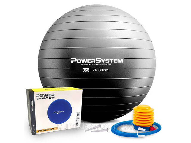 М'яч для фітнесу (фітбол) Power System PS-4012 Ø65 cm PRO Gymball Black - Фото 1