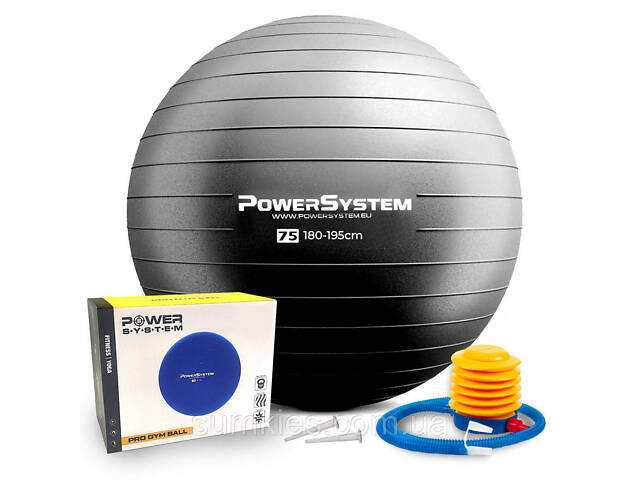 М'яч для фітнесу (фітбол) Power System PS-4013 Ø75 cm PRO Gymball Black - Фото 1