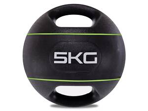М'яч медичний медбол з двома ручками Zelart TA-7827-5 вага-5кг d-25см чорний-зелений