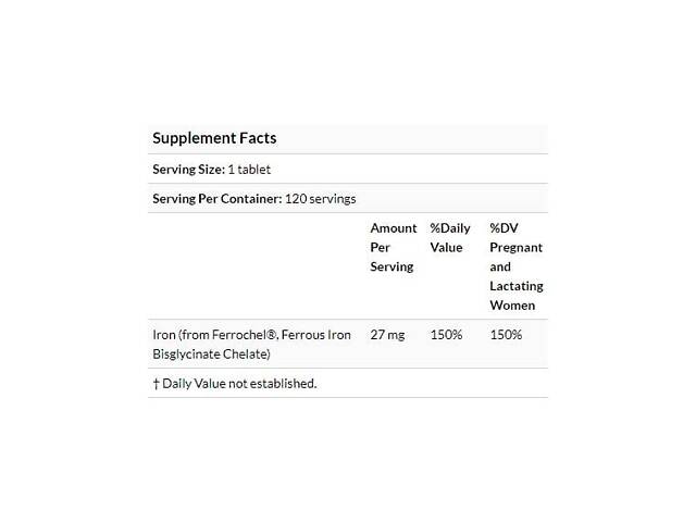 Мікроелемент Залізо Doctor's Best High Absorption Iron with Ferrochel 27 мг 120 табл DRB-00459 (000001106) - Фото 3