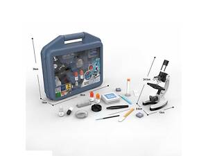 Мікроскоп 2110 (12/2) підсвічування, збільшення у 300, 600, 1200 разів, інструменти, слайди, колби, інструкція, у валізі