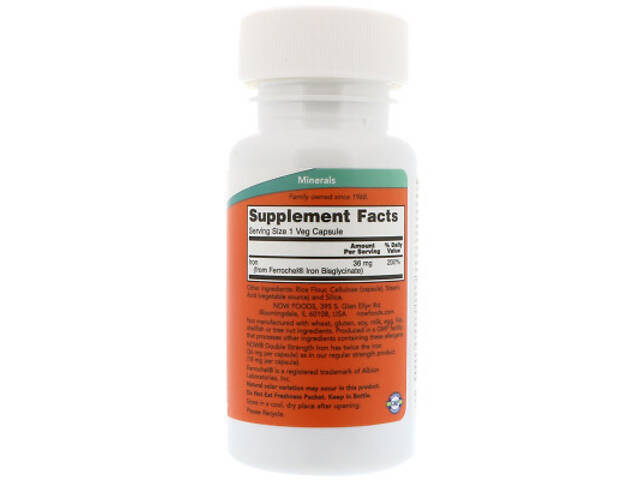Мінерали Now Foods Залізо, Iron, 36 мг, 90 капсул (NOW-01444) - Фото 2