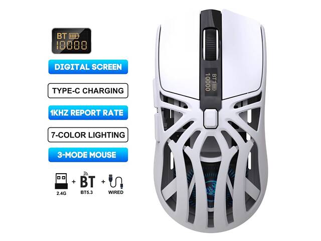 Мышь беспроводная HXSJ T400 с аккумулятором и подсветкой 2.4G Bluetooth Wired Белый - Фото 2