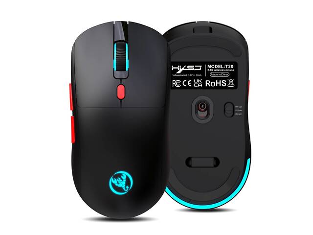 Мышь беспроводная с аккумулятором и подсветкой HXSJ T20 2,4G Hz Black - Фото 2