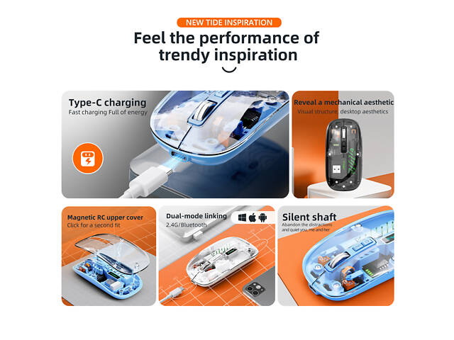 Мышь T-Wolf X11 2.4G Bluetooth Orange - Фото 5