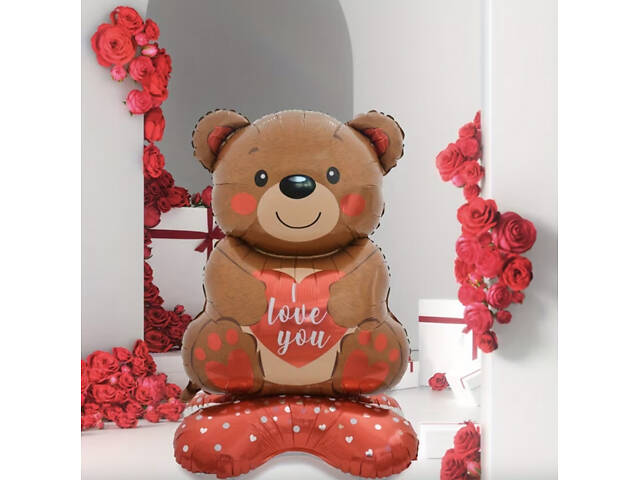Мишка с сердцем для девушки шарик напольный 150 см - Фото 1