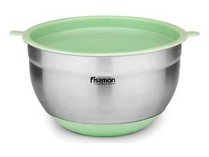 Миска Mirabelle 1.5л из нержавеющей стали с салатовой пластиковой крышкой Fissman DP36990