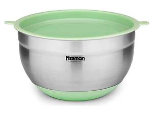 Миска Mirabelle 3л из нержавеющей стали с салатовой пластиковой крышкой Fissman DP36991