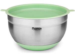 Миска Mirabelle 4.5л из нержавеющей стали с салатовой пластиковой крышкой Fissman DP36992
