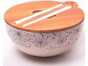 Миска из бамбукового волокна диаметр 24см с бамбуковой крышкой и приборами Kamille DP40674