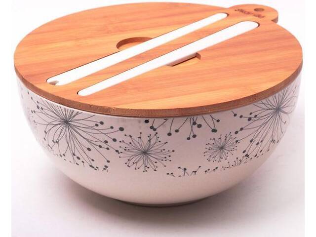 Миска з бамбукового волокна діаметр 24см з бамбуковою кришкою та приборами Kamille DP40674 - Фото 1
