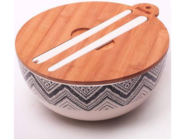 Миска з бамбукового волокна діаметр 24см з бамбуковою кришкою та приборами Kamille DP40674 - Фото 4