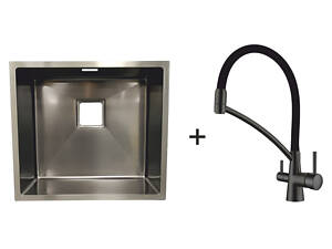 Мойка Quadro 49 Celldecor Nano Graphite + Смеситель FKM 3110 Black Steel 8213.401.0047