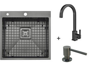 Мойки Top 56 Celldecor Nano Graphite + Смеситель FKM 71 Black Steel + Дозатор FASD 41 Graphite 8213.401.0060