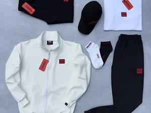 Набір 7в1 HG молочна кофта біла футболка чорні штани шорти кепка