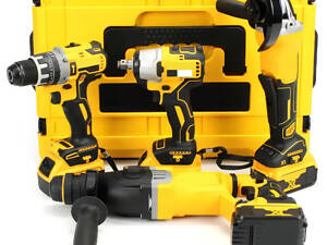 Набір акумуляторних інструментів 4в1 68V з дрилем-шуруповертом, гайковертом, перфоратором та болгаркою в кейсі XPRO 4030-Yellow/Black (47819-40-30_4635)