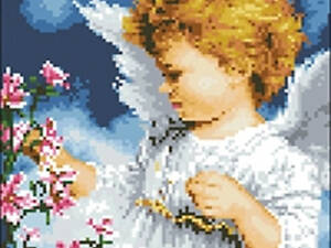 Набір Алмазна мозаїка вишивка Ангелятко з квітами на підрамнику повна 5d 40х50 178483