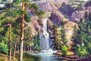 Набор Алмазная вышивка мозаика Живописный горный водопад лес природа на подрамнике полная 5d 40х50