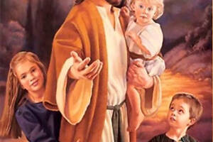 Набор Алмазная вышивка мозаика Образ Иисус и дети на подрамнике 5d 30х40 см