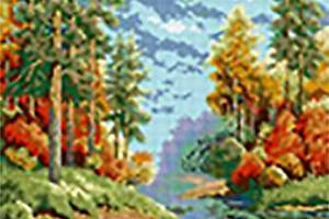 Набір Алмазна мозаїка вишивка Осінній пейзаж Лісова річка повна викладка 5d 35х40 см