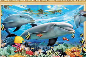 Набор Алмазная вышивка мозаика Семья дельфинов море риф рыба на подрамнике полная 5d 40х50