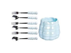 Набір десертних виделок і ложок на 3 персони з підставкою з порцелянау 7 предметів Блакитний HP-20-57