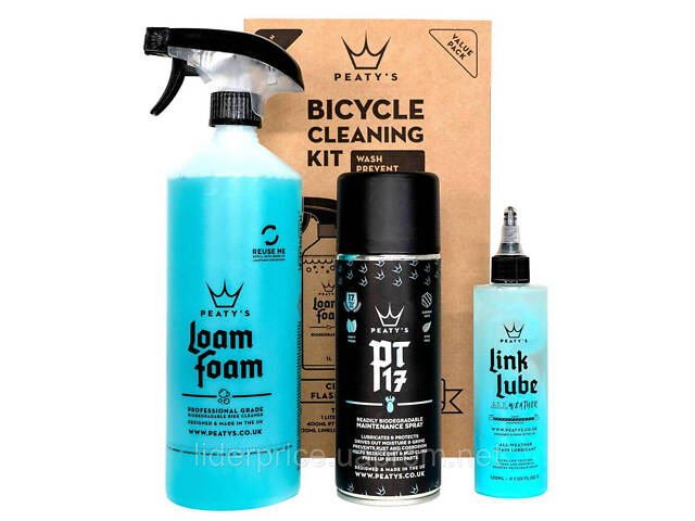 Набір для мийки Peaty's Cleaning Gift Pack, шампунь 1L / Спрей PT17 400ml/змащення ланцюга 120ml, All-Weather, - Фото 1
