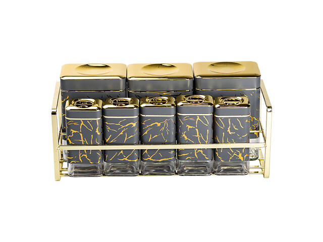 Набір для приправ та спецій на підставці 8 штук з кришками Сірий HP-1366 - Фото 1