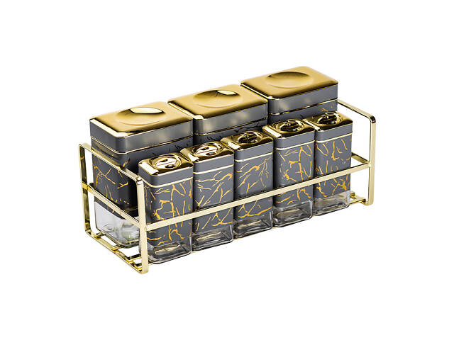 Набір для приправ та спецій на підставці 8 штук з кришками Сірий HP-1366 - Фото 2