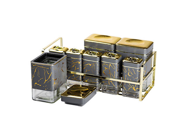 Набір для приправ та спецій на підставці 8 штук з кришками Сірий HP-1366 - Фото 3