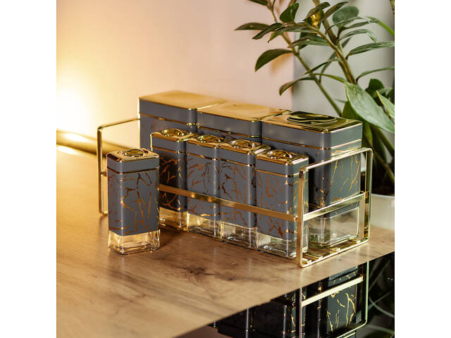 Набір для приправ та спецій на підставці 8 штук з кришками Сірий HP-1366 - Фото 6