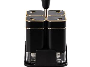 Набір для спецій на підставці 4 предмети 10х10х17 см ємності для приправ 120 мл Чорний HP-1306