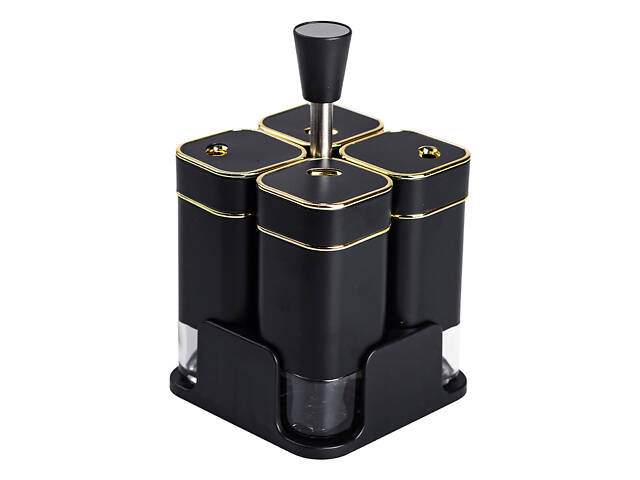 Набір для спецій на підставці 4 предмети 10х10х17 см ємності для приправ 120 мл Чорний HP-1306 - Фото 4