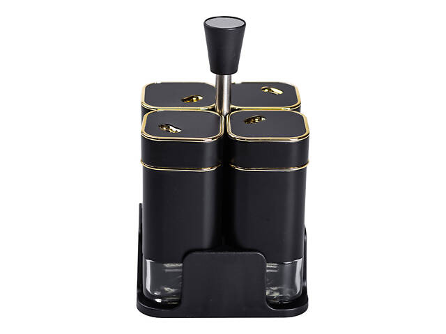 Набір для спецій на підставці 4 предмети 10х10х17 см ємності для приправ 120 мл Чорний HP-1306 - Фото 5