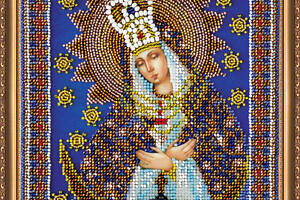 Набір для вишивання бісером на натуральному полотні Остробрамська Ікона Божої Матері часткова вишивка 19x25 см