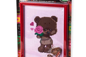 Набор для вышивания крестиком на канве с рамкой 'Плюшевый мишка' AIDA мулине роза детское творчество 28,5x19,5 см
