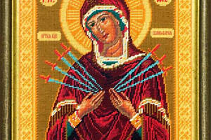 Набор для вышивания крестиком Образ Пресвятая Икона Богородица Семистрельная Zweigart Madeira мулине 30х40 см