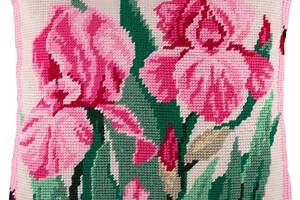 Набір для вишивання подушки хрестиком 'Рожевий ірис' Страмін з пряжею Zweigart напівхрест нитками муліне 40х40 см