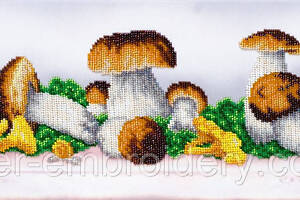 Набор для вышивки бисером 'Грибный бум' лисичка, лес, белый гриб, ягоды, сад, частичная выкладка, 50х17.5 см