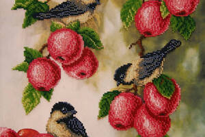 Набор для вышивки бисером 'Богатый урожай яблок' синица, корзина, лето, сад, частичная выкладка, 30x40 см