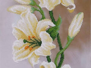 Набор для вышивки бисером 'Белые лилии' букет, цветы, небо, пейзаж, сад, частичная выкладка, Чехия, 30x70 см