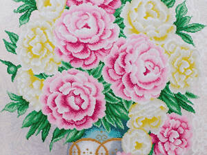 Набор для вышивки бисером 'Великолепный букет пионов' ваза, цветы, винтажный, частичная выкладка, Чехия, 50х65 см